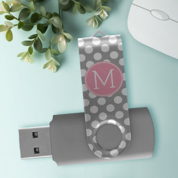 Pastel Pink & Gray Polka Dots With Custom Monogram Flash Drive by iphone_ipad_cases at Zazzle