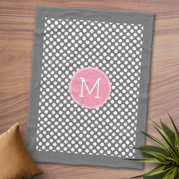 Pastel Pink & Gray Polka Dots With Custom Monogram Fleece Blanket by iphone_ipad_cases at Zazzle