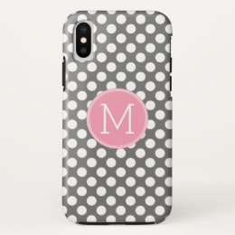 Pastel Pink & Gray Polka Dots with Custom Monogram iPhone X Case
