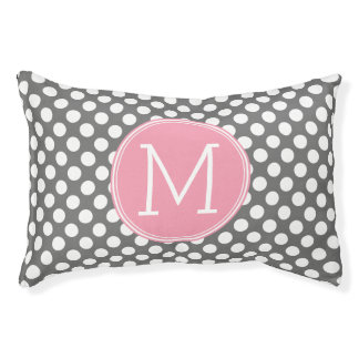 Pastel Pink & Gray Polka Dots with Custom Monogram Pet Bed