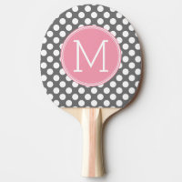 Pastel Pink & Gray Polka Dots with Custom Monogram Ping-Pong Paddle