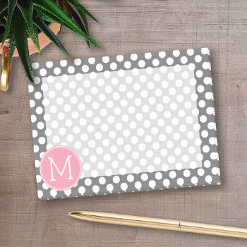 Pastel Pink & Gray Polka Dots With Custom Monogram Post-it Notes by iphone_ipad_cases at Zazzle