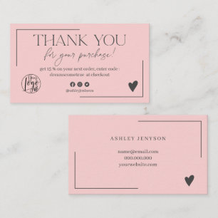 Pastel pink gray script order thank you business card