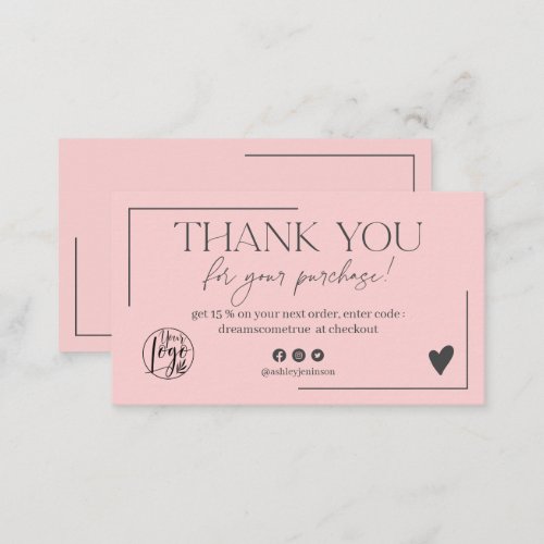 Pastel pink gray script order thank you business card