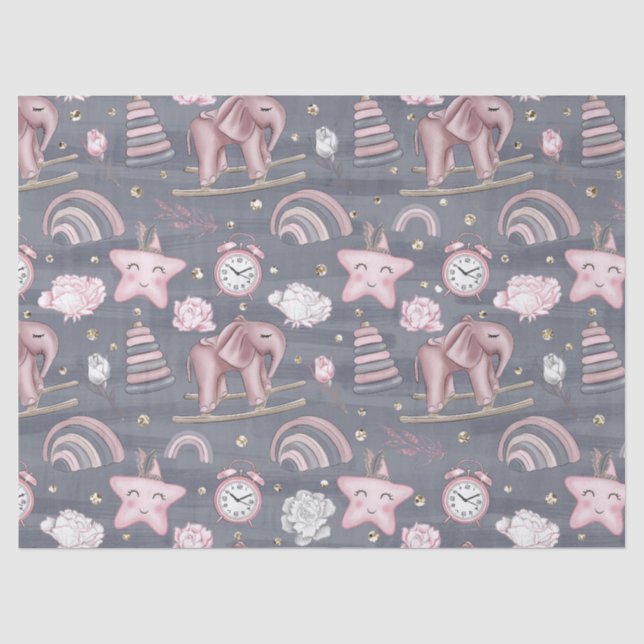 PASTEL PINK GRAY WHITE CUTE BABY ITEMS TISSUE PAPER (Front)