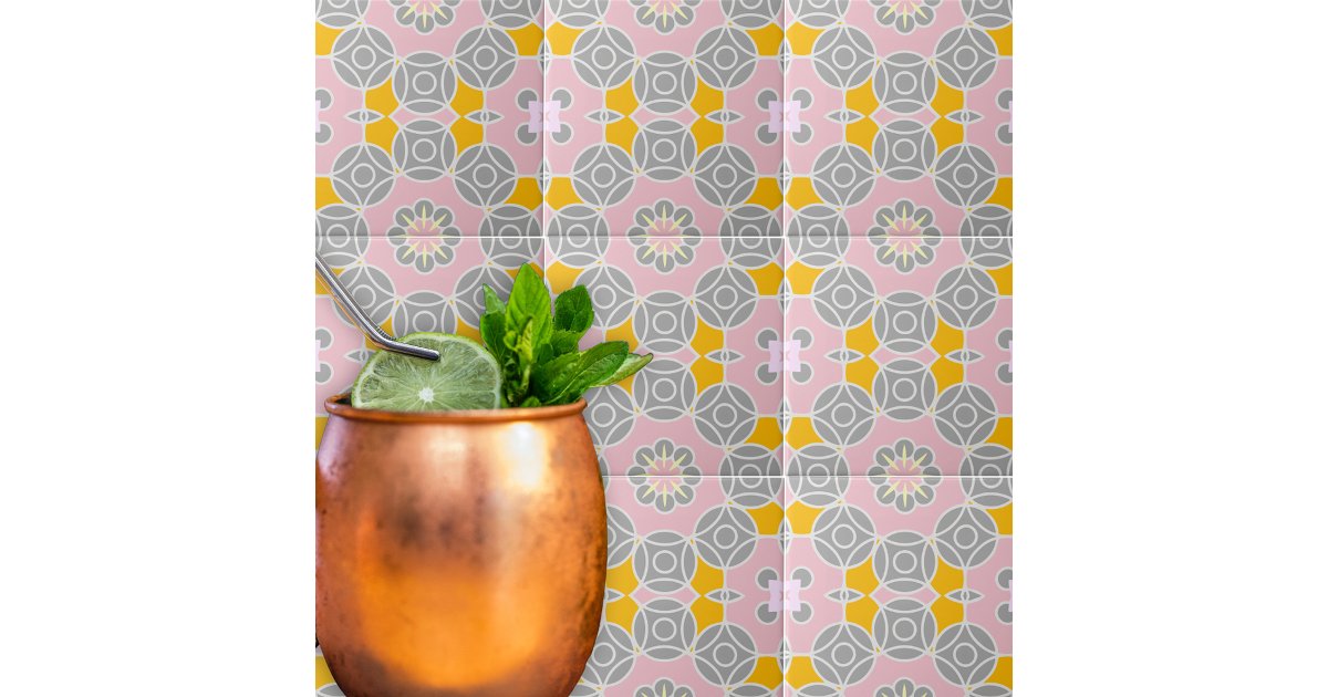 Pastel Pink Gray Yellow White Mosaic Pattern Ceramic Tile | Zazzle