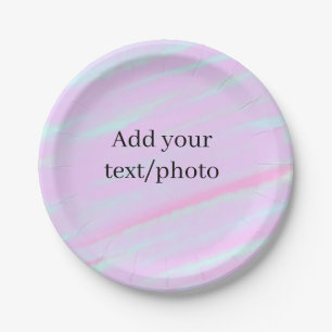Pastel pink green add photo text watercolor retro paper plates