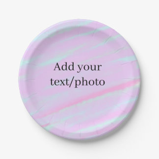 Pastel pink green add photo text watercolor retro  paper plates