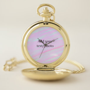 Pastel pink green add photo text watercolor retro pocket watch
