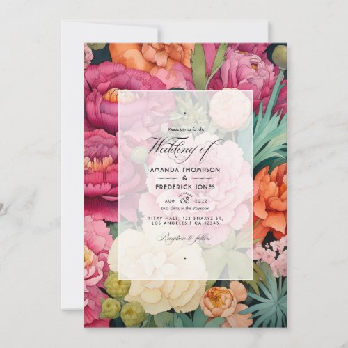 Pastel Pink Green and Sandy Brown Spring Wedding Invitation