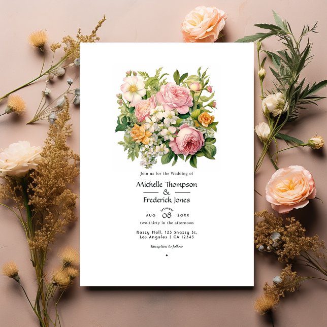 Pastel Pink, Green and Sandy Brown Spring Wedding Invitation (Creator Uploaded)
