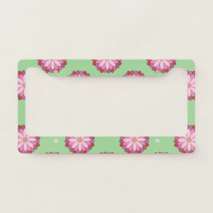 Pastel Pink Green Asian Medallion Floral License Plate Frame