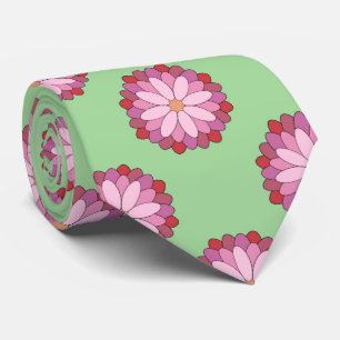 Pastel Pink Green Asian Medallion Floral Neck Tie