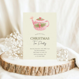 Pastel Pink Green Christmas Tea Party Invitation