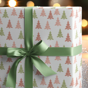Pastel Pink & Green Christmas Trees Simple Holiday Wrapping Paper