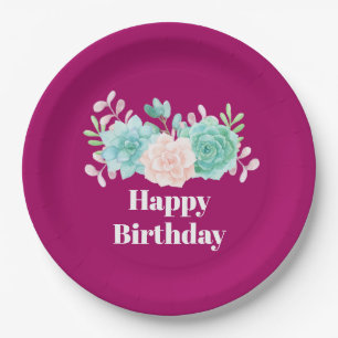 Pastel Pink & Green Floral Bouquet Birthday Paper Plates