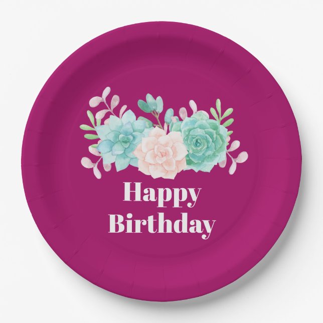 Pastel Pink & Green Floral Bouquet Birthday Paper Plates (Front)