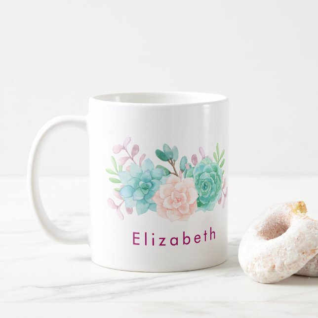 Pastel Pink & Green Floral Bouquet Coffee Mug (With Donut)
