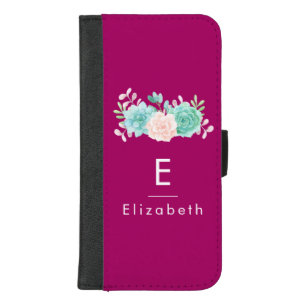Pastel Pink & Green Floral Bouquet Monogram iPhone 8/7 Plus Wallet Case
