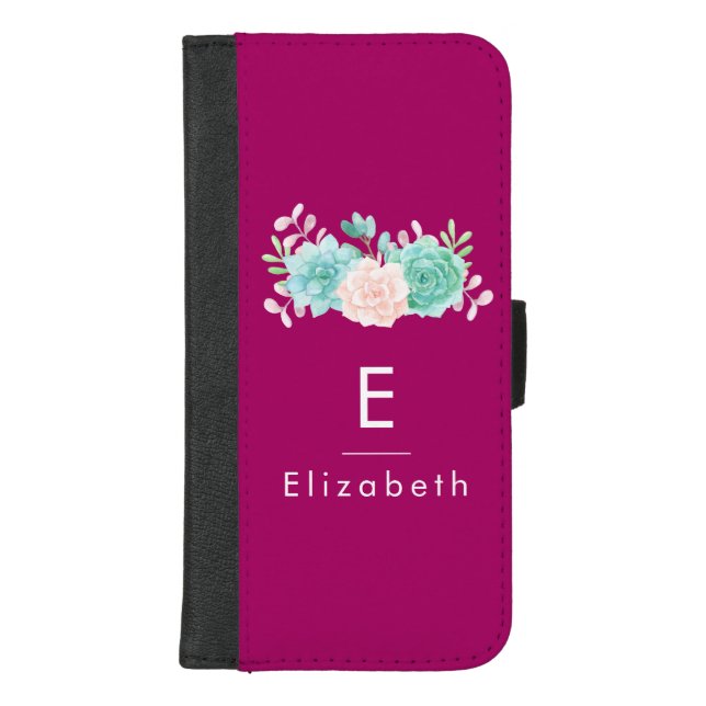Pastel Pink & Green Floral Bouquet Monogram iPhone Wallet Case (Front)