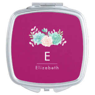 Pastel Pink & Green Floral Bouquet Monogram Makeup Mirror