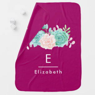 Pastel Pink & Green Floral Bouquet on Magenta Back Baby Blanket