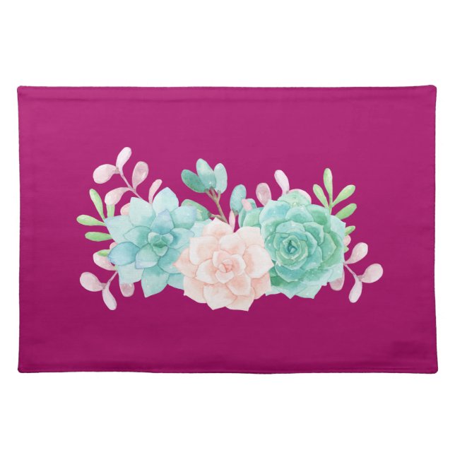 Pastel Pink & Green Floral Bouquet on Magenta Back Cloth Placemat (Front)