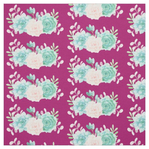 Pastel Pink & Green Floral Bouquet on Magenta Back Fabric