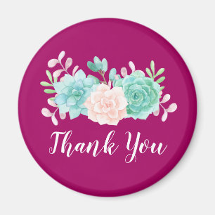 Pastel Pink & Green Floral Bouquet on Magenta Back Magnet