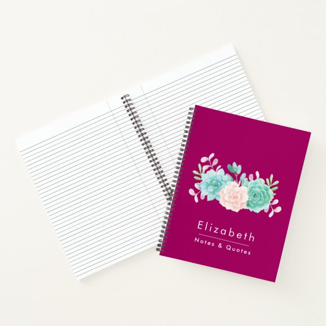 Pastel Pink & Green Floral Bouquet on Magenta Back Notebook (Inside)