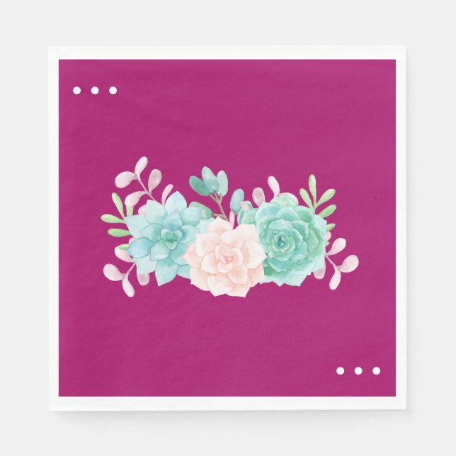 Pastel Pink & Green Floral Bouquet on Magenta Back Paper Napkins (Front)