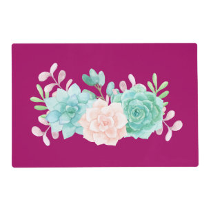 Pastel Pink & Green Floral Bouquet on Magenta Back Placemat