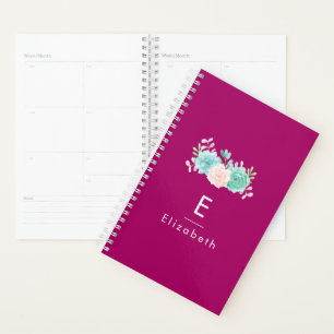 Pastel Pink & Green Floral Bouquet on Magenta Back Planner