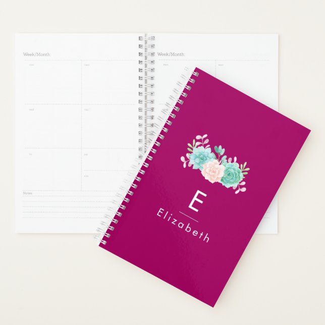 Pastel Pink & Green Floral Bouquet on Magenta Back Planner (Display)