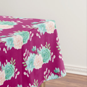 Pastel Pink & Green Floral Bouquet on Magenta Back Tablecloth