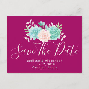 Pastel Pink & Green Floral Bouquet Save The Date Announcement Postcard