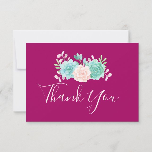 Pastel Pink & Green Floral Bouquet Thank You Card (Front)