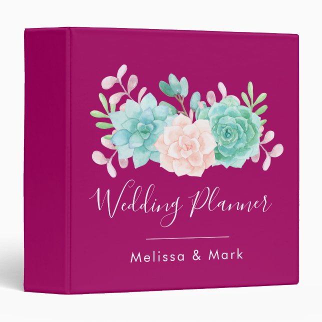 Pastel Pink & Green Floral Bouquet Wedding Planner Binder (Front/Spine)