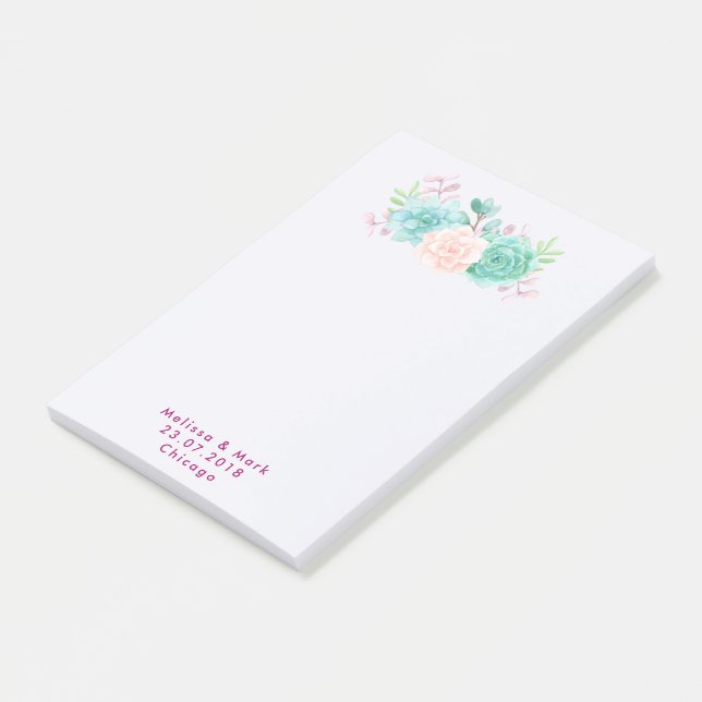 Pastel Pink & Green Floral Bouquet Wedding Post-it Notes (Angled)