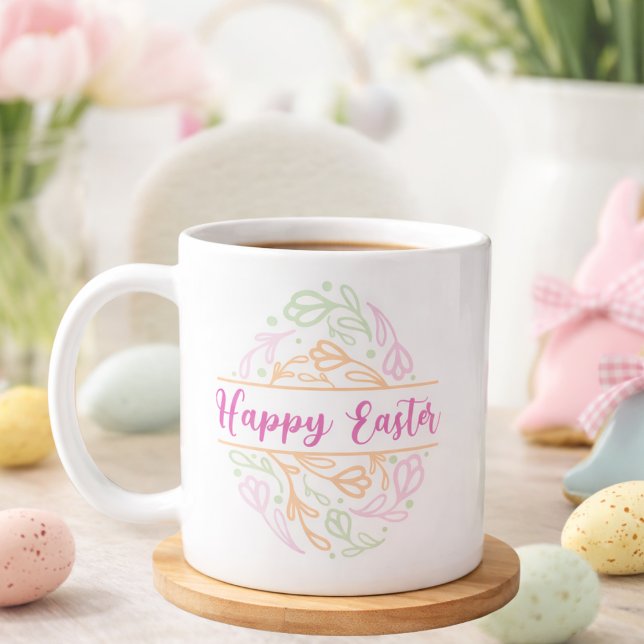 Pastel Pink Green Floral Easter Egg Happy Easter Coffee Mug (Creator Uploaded)