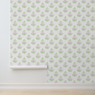 Pastel Pink Green Floral Pattern Wallpaper