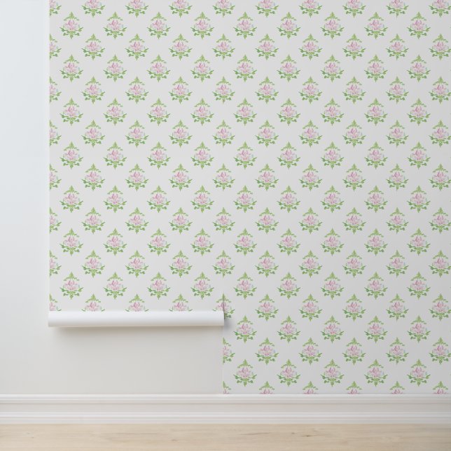 Pastel Pink Green Floral Pattern Wallpaper (Application)