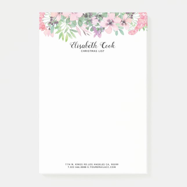 Pastel Pink & Green Flowers Border Post-it Notes (Front)