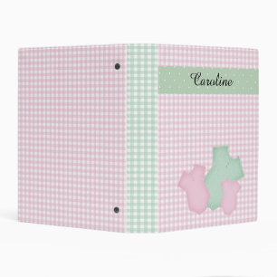 PASTEL PINK & GREEN GINGHAM PLAID PATTERN MINI BINDER