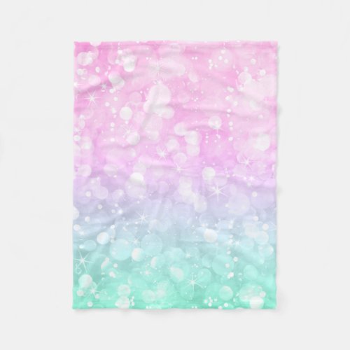 Pastel Pink  green Glam Bokeh Glitter  Sparkles Fleece Blanket