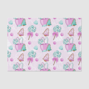 PASTEL PINK & GREEN LOLLIPOPS & CHRISTMAS COOKIES TISSUE PAPER