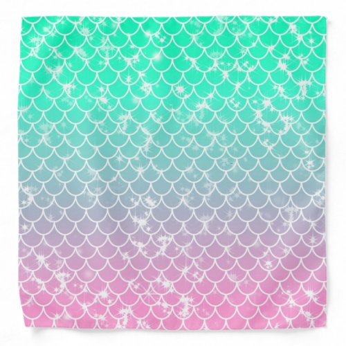 Pastel Pink Green Mermaid Pattern Ombre Bandana