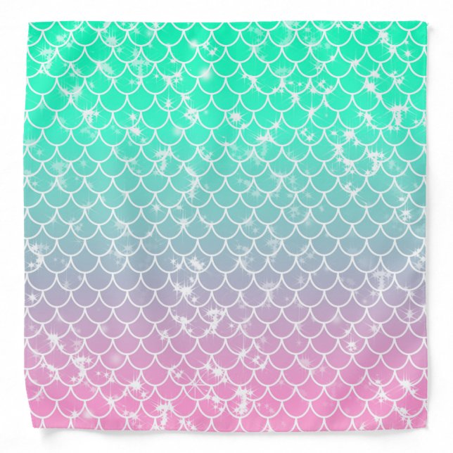 Pastel Pink Green Mermaid Pattern Ombre Bandana (Front)