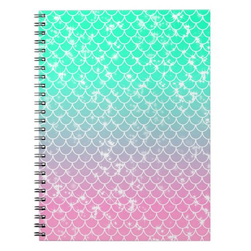 Pastel Pink Green Mermaid Pattern Ombre Notebook