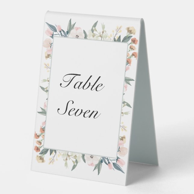 Pastel Pink Green Sage Floral Wedding Welcome Table Tent (Front)